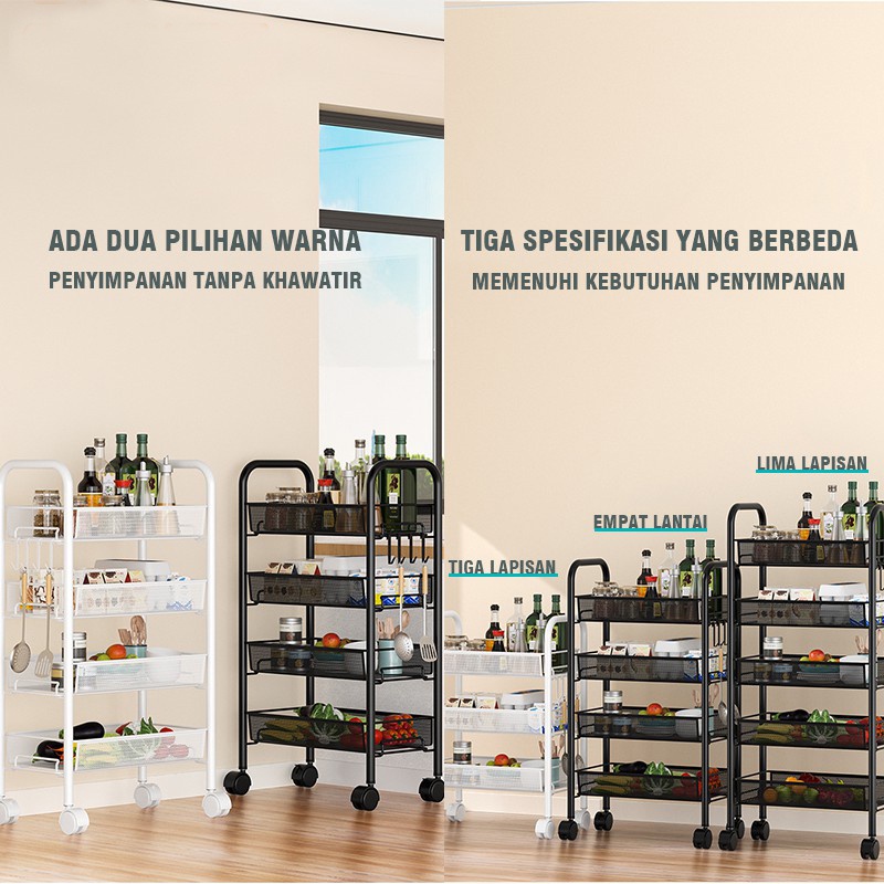 POTE Rak Susun Serbaguna ​Rak Penyimpanan Bumbu Rak Dapur Rak Dapur Serbaguna Rak Serbaguna Portable Rak Piring Rak Lantai Beroda
