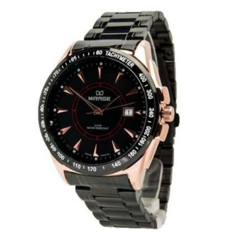 jam tangan pria;MIRAGE M7614BRP-Lhitam rosegold~ORIGINAL WATER RESISTANT~TGL~STAINLESS