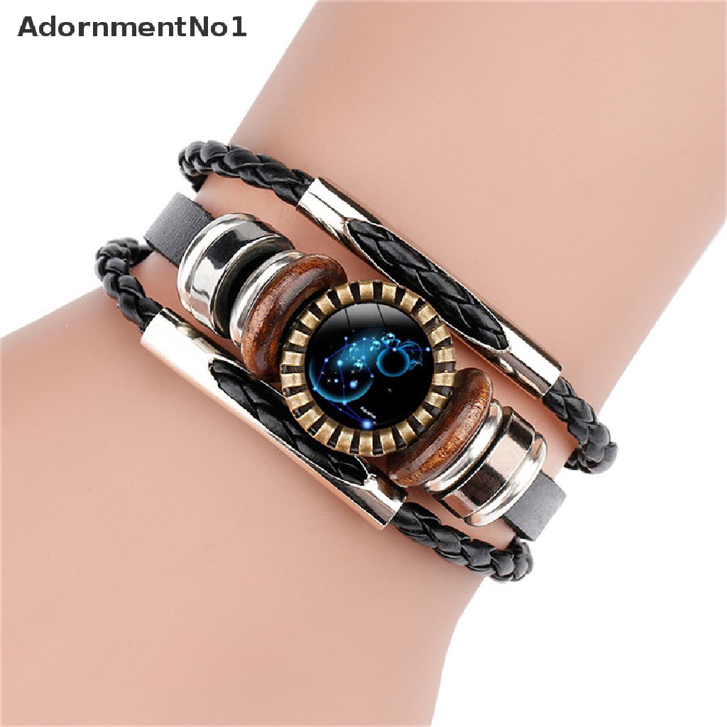 (AdornmentNo1) Gelang Tangan Kulit Kepang Aksen 12 Zodiak Kanker Leo Virgo Libra Untuk Perhiasan Pria