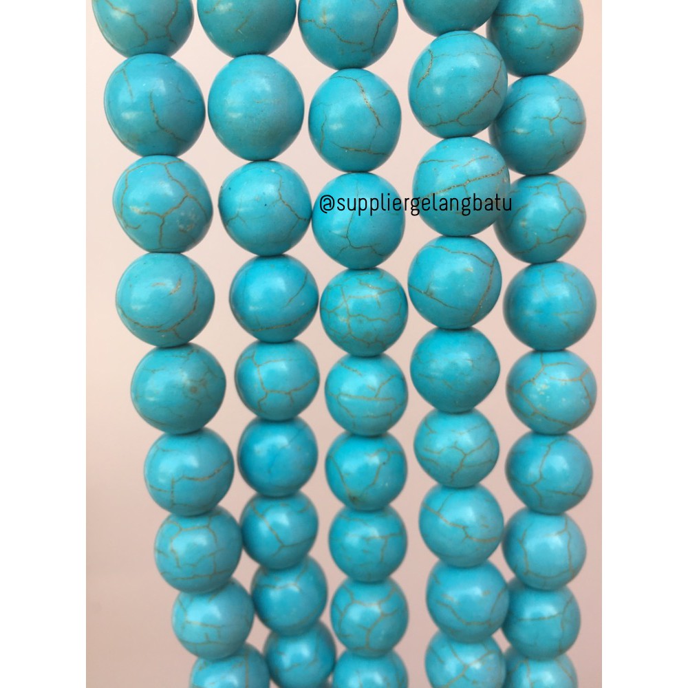 bahan soft blue pirus 14mm natural phyrus howlite serat emas gold akik aksesoris grosir bahan craft