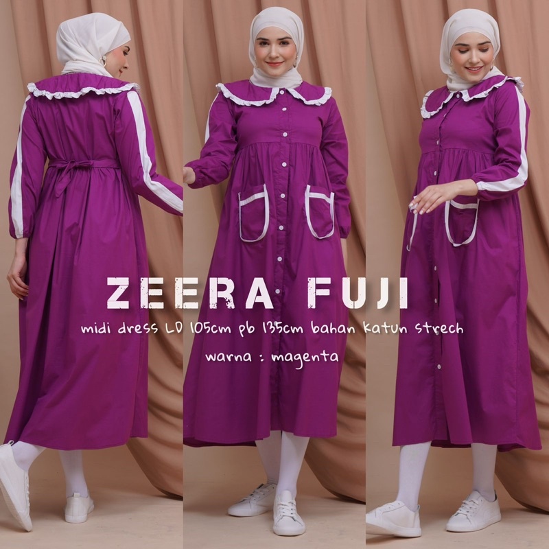 Daster Arab Zeera FUJI Dress Midi Kerah Vintage Terkini Ori Zeera