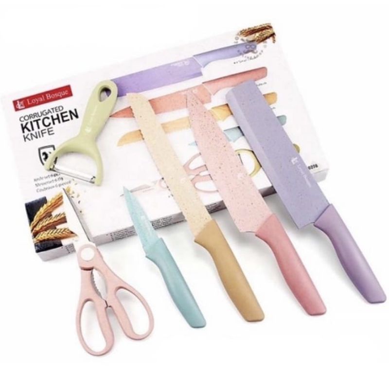 PISAU SULTAN SET KERAMIK 6 IN 1 ANEKA WARNA / PISAU JERAMI Multifungsi Kitchen Knife Stainless