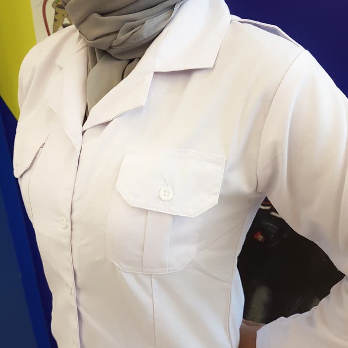 Terlaris Kemeja Putih Baju PNS ASN Pemda Wanita Panjang Kerah Blus -TERPERCAYA
