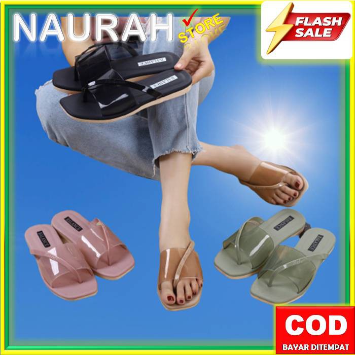 Sandal Wanita Import Balance 1207 1 Sendal Slop Bening Mengkilat Plus Tali Jempol Jelly BLC 1207-1