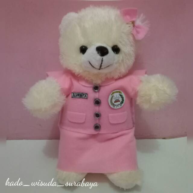 Boneka teddy bear cream 35 cm kostum bhayangkari