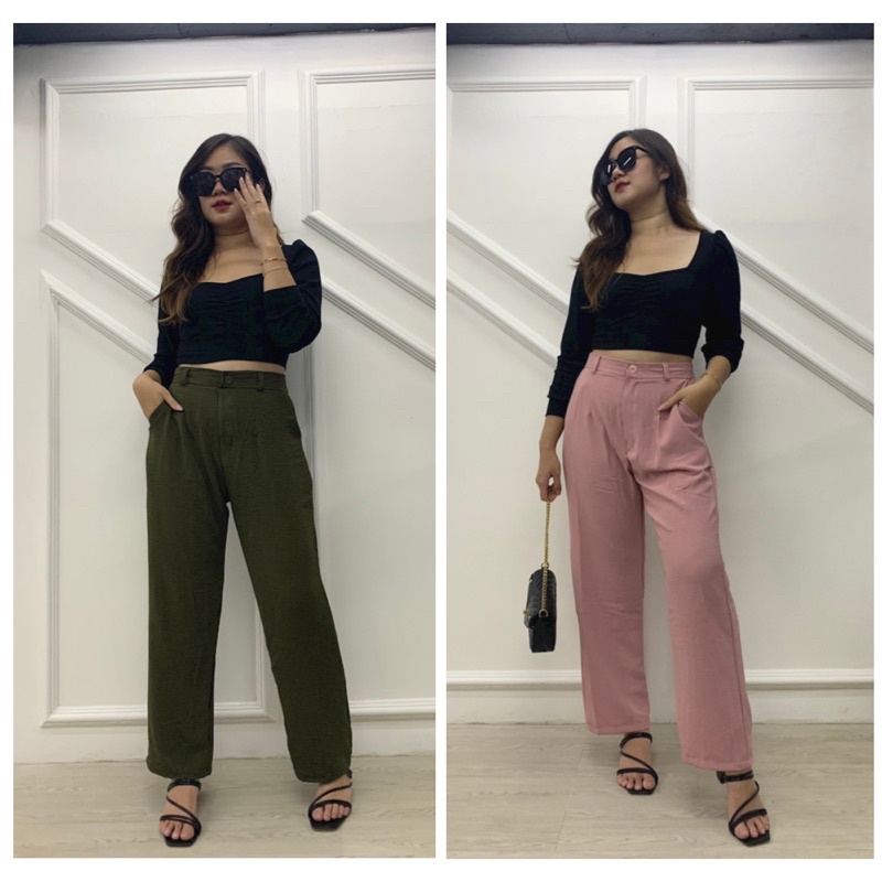 KINO Pants - Kulot Rayon Crinkle Pants - Pocket Pants