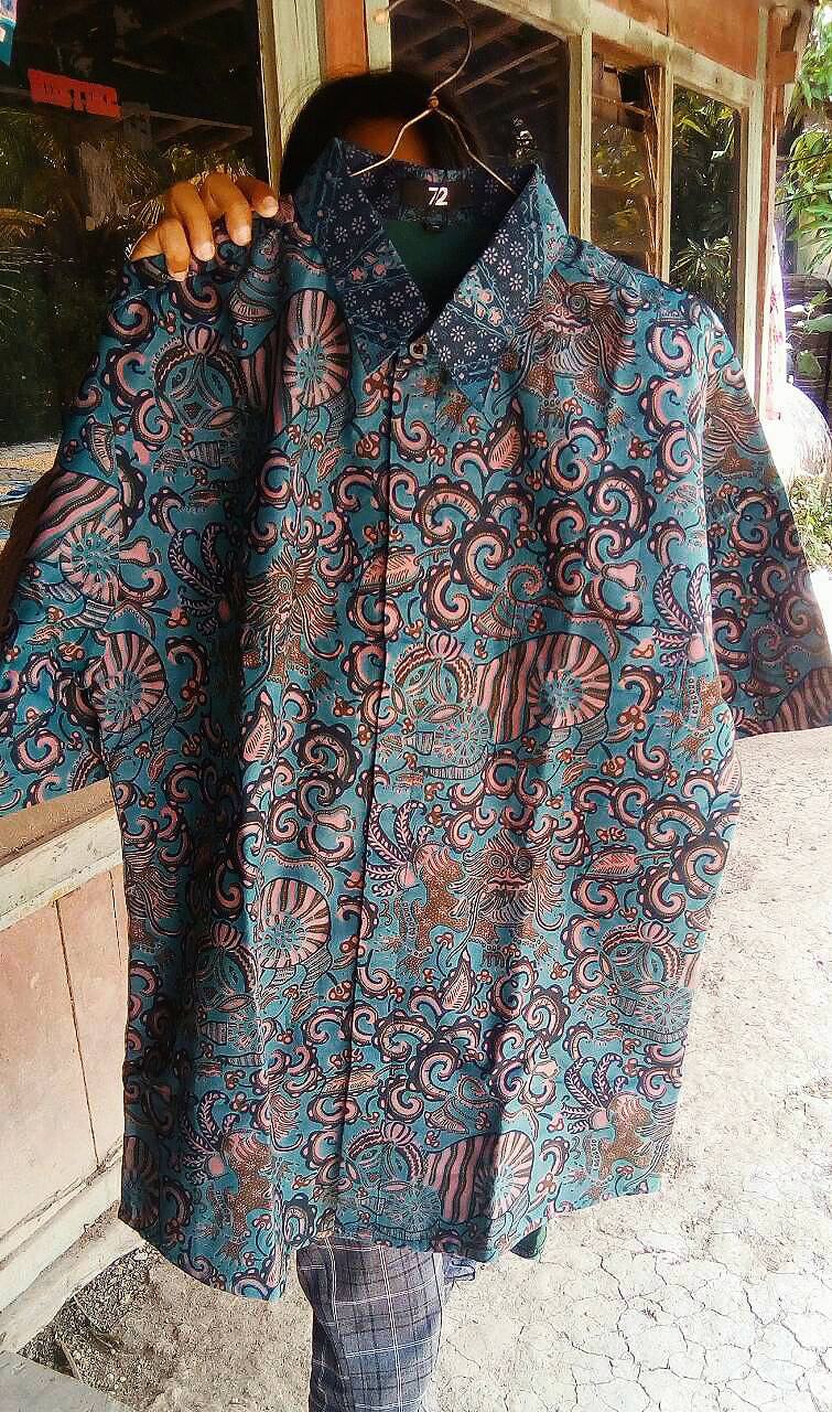 Kemeja Batik Pria Lengan Pendek Slimfit Premium Balian Biru Aqua Tosca Toska 725940 Cap 72