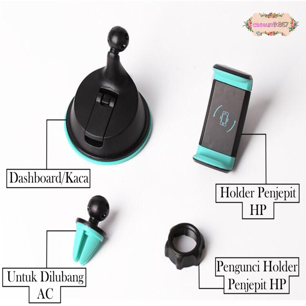 JXCH 2in1 Holder mobil HP car Holder Stand Dashboard AC KACA GPS universal phone 360 derajat CS1803