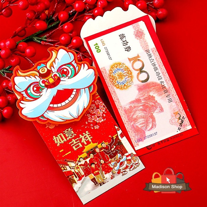 Angpao Netral Panjang isi 3 Angpau Barongsai Ampao Gantung Merah Tebal Harga Grosir Termurah