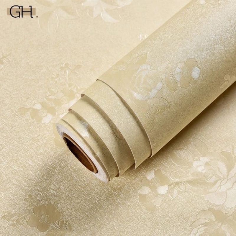 COD ( BAYAR DI TEMPAT ) Wallpaper Sticker Dinding Bertekstur Salur Daun Ungu Pink Putih Cream Biru Abu Hitam Navy Hijau Tosca Kuning Merah Coklat Salur Bunga Batik Batu Bata 3D Kotak Segitiga minimalis Baju Celana Sendal Kaos Gamis Celana Dalam Kosmetik-cream bunga