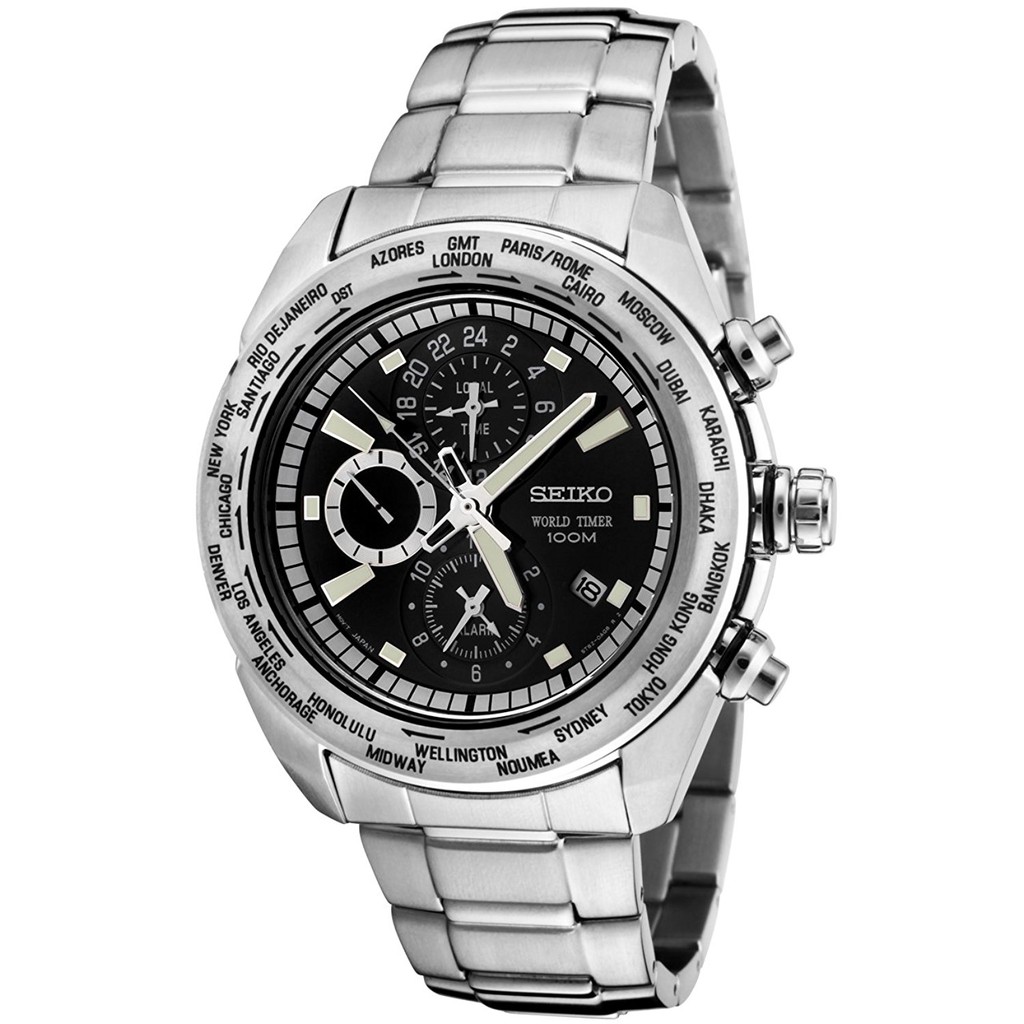 Seiko World Time Jam Tangan Pria - Silver - Stainless Steel- SPL031 SPL031P1