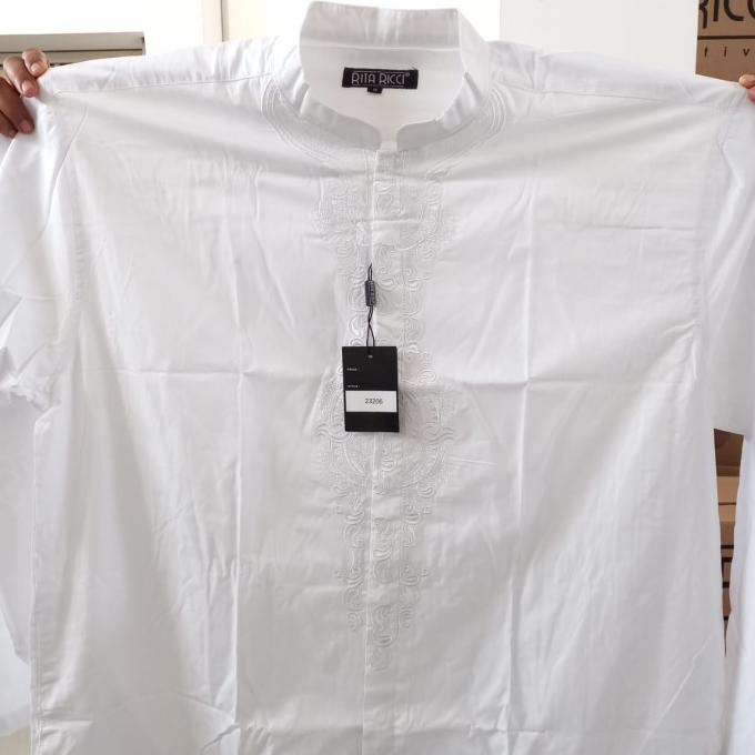 Star Seller Kemeja Koko Rita Ricci Bordir Putih Lengan Panjang Ukuran Big Size - S, Panjang