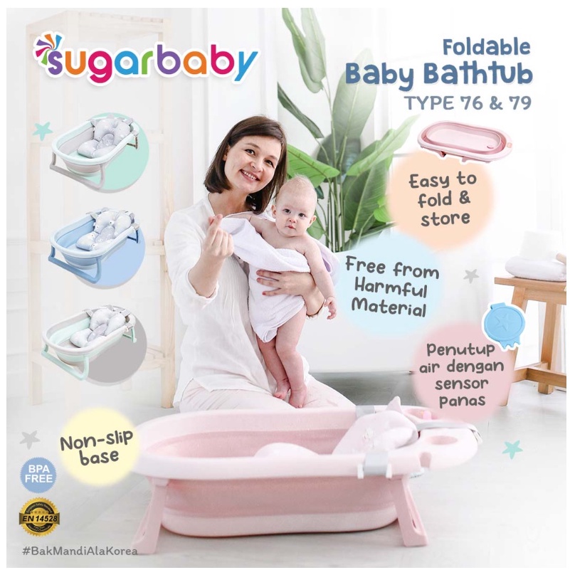 Sugar Baby Bak Mandi Bayi lipat F76 F79 F82 F88 Thermo Foldable Baby Bathtub Pillow dengan Sensor Panas / Bantal Mandi Bayi