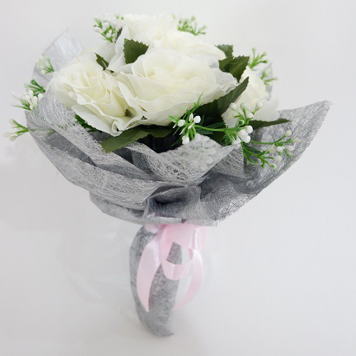 WANFlower Buket Bunga Mawar X9 + Baby Breath * Putih