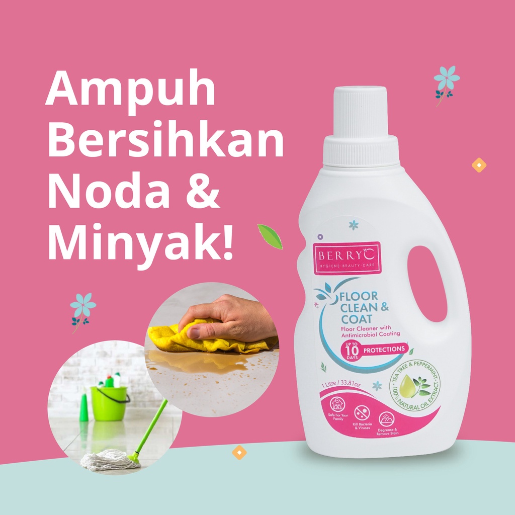 BERRYC-BERRYC FLOOR CLEANER &amp; COAT PEMBERSIH LANTAI MANUAL / ROBOT AUTOMAGTIC PAPERMINTBEBAS BAKTERI 10 HARI - 1LITER