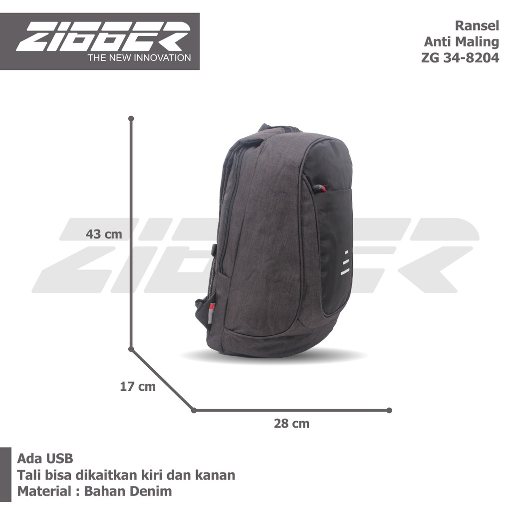 [KLIKTAS] Tas Ransel Pria Anti Maling Zigger 348204 Backpack USB Kerja Dinas Kantor Laki Bonus Jas Hujan