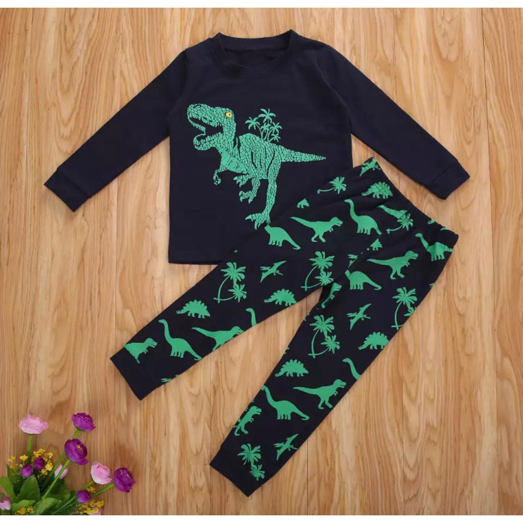 SETELAN ANAK BAJU ANAK DINO TREX 1-5 TAHUN PIYAMA KAOS DINO TREX TERBARU