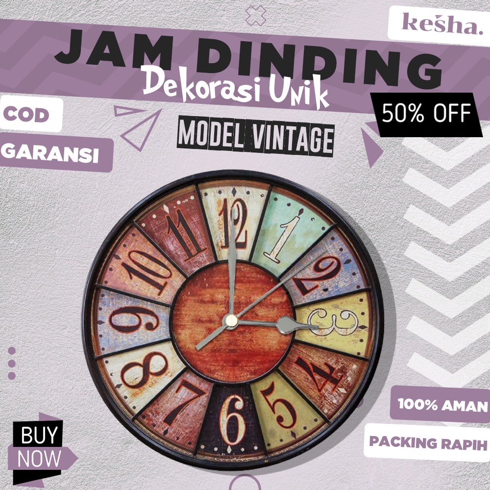 JAM DINDING UNIK BESAR DEKORASI KAMAR KAYU KLASIK VINTAGE RETRO ELEGAN