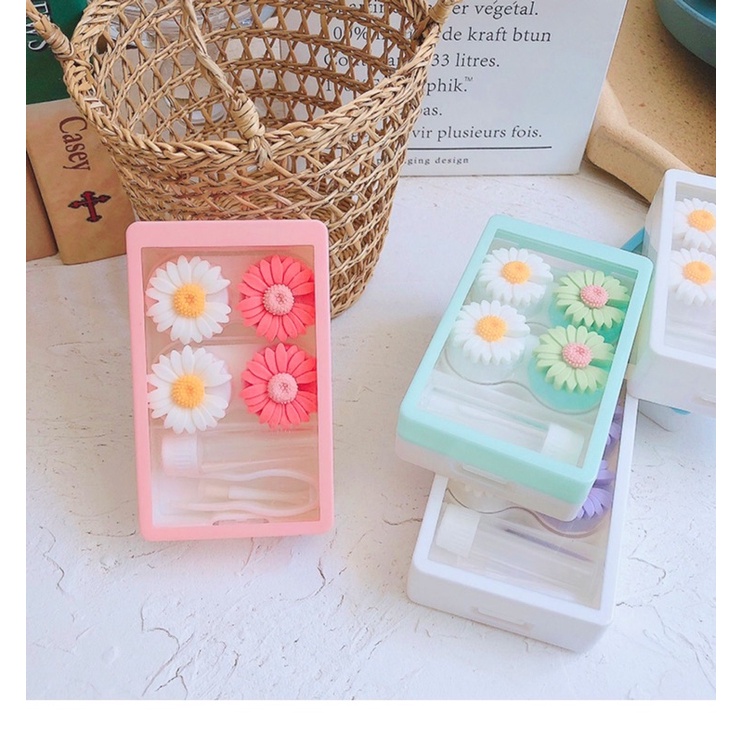 STELLA SOFTLENS BOX / TEMPAT KOTAK LENSA MODEL BUNGA DAISY DESI/ CUTE SOFTLENS CASE TRAVEL KIT / TEMPAT SOFTLENS LUCU GAMBAR BUNGA WARNA WARNI/ WADAH SOFLENS KARAKTER IMUT