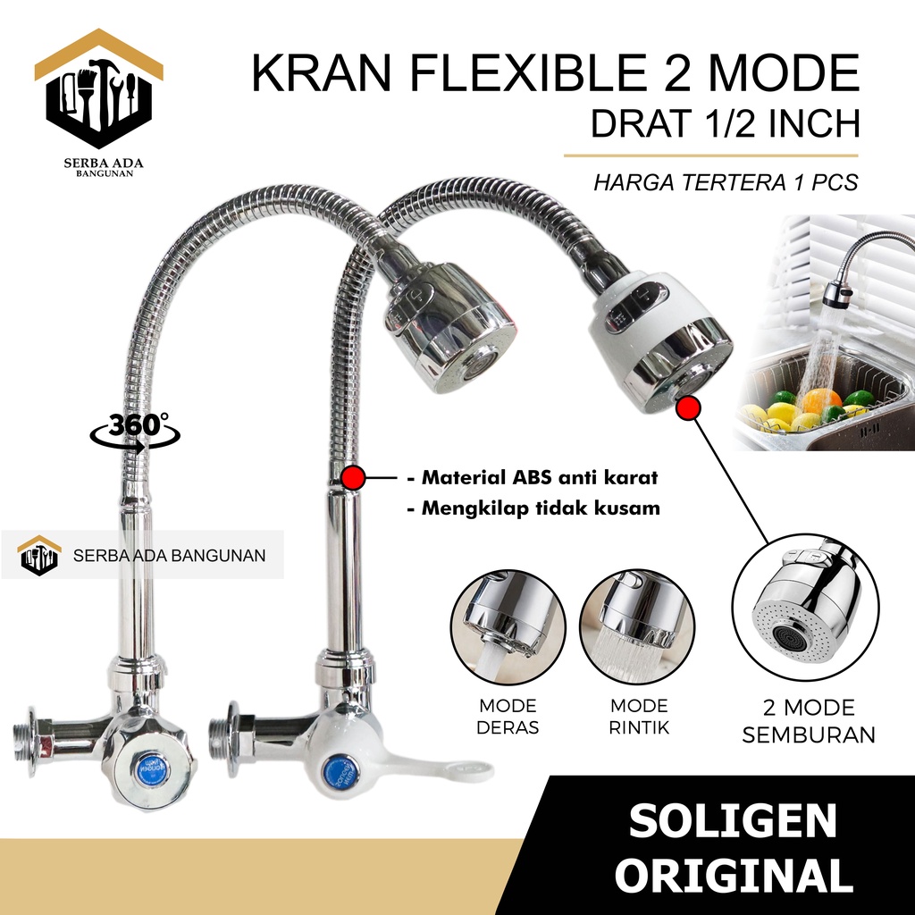 Kran Angsa Fleksibel NEW SOLIGEN PVC Keran Air Cuci Piring Tembok Sink Flexible WS2-W WS4-W WS1-W WS1-B