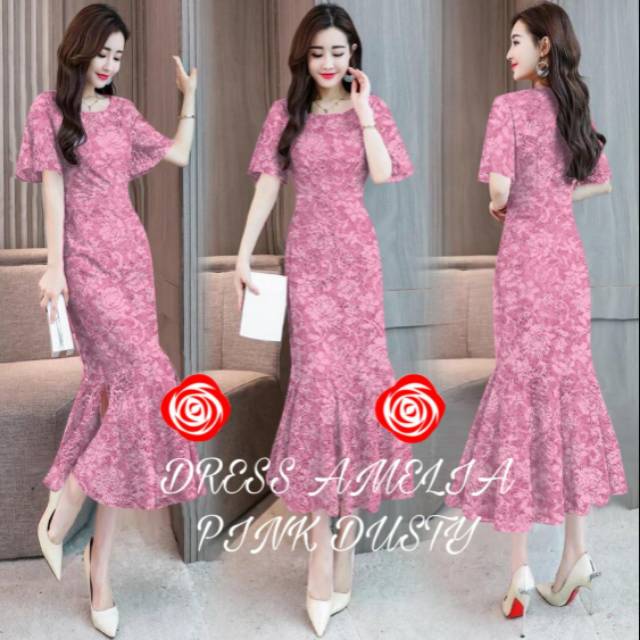 Dress Wanita Full Brukat Lapis Furing Bawah Model Duyung Amelia Ecl