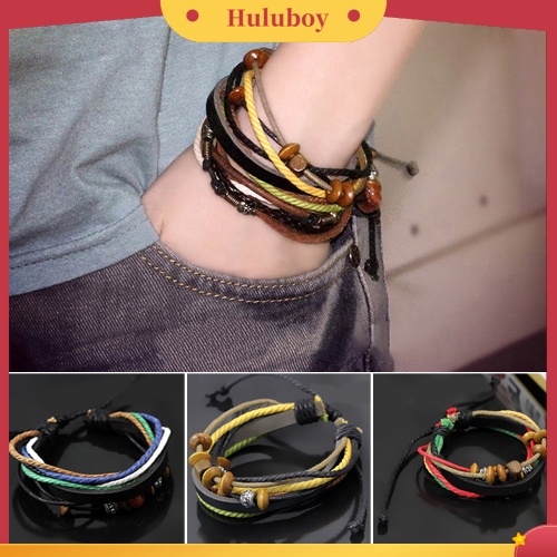 Hu Hu Hu Hu Hu Alat Bantu Pasang Kacamata♡ 1pc Gelang Tali Kulit Imitasi Multilayer Aksen Manik-Manik Untuk Unisex Charms