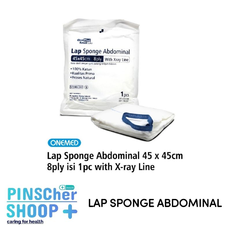 Lap Sponge Abdominal 45 x 45cm 8ply isi 1 Pcs with X-ray Line OneMed