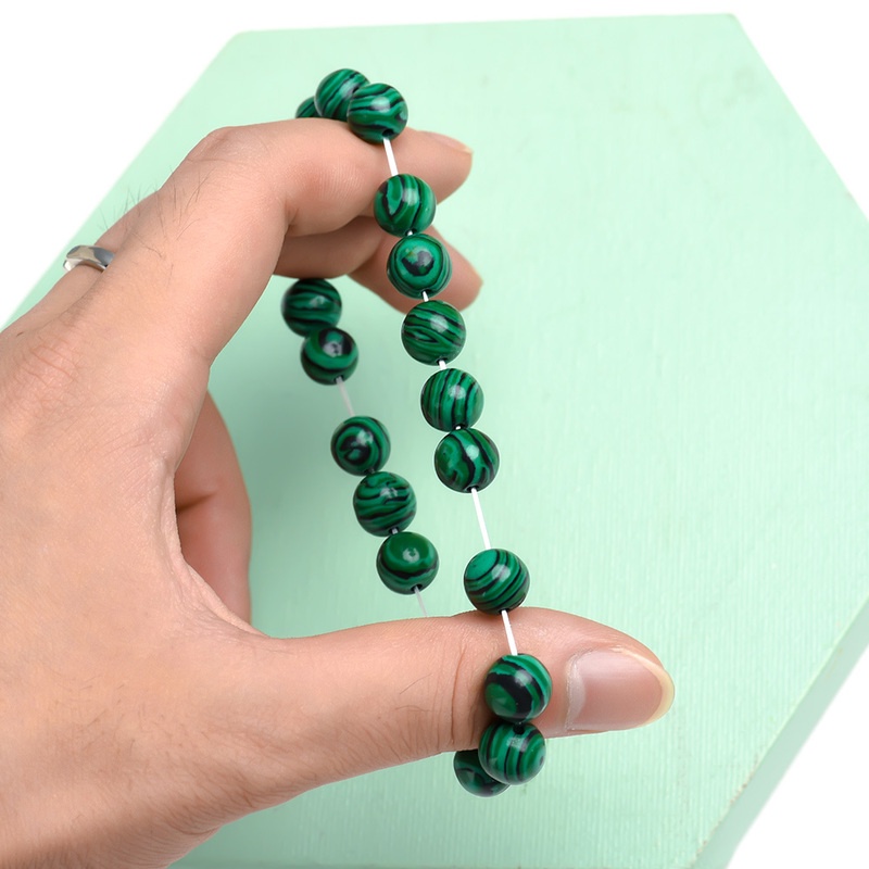 Gelang Manik-Manik Batu Malachite Pereda Stress Ukuran 10mm Adjustable Untuk Unisex
