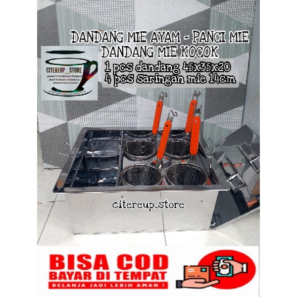 Dandang mie ayam stainless 4 lubang kuah lengkap saringan / panci mie ayam