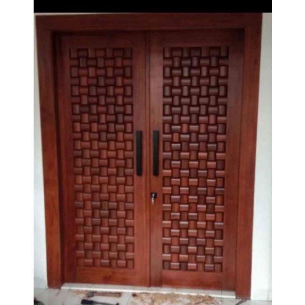 pintu motif anyaman kayu jati