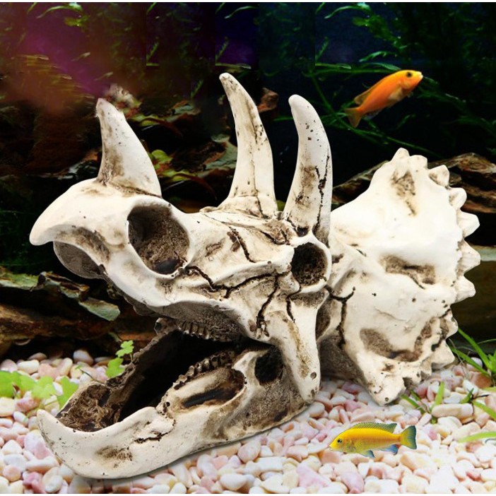 Triceratops Tengkorak Hiasan Akuarium Fosil Dekorasi Ornamen Aquarium