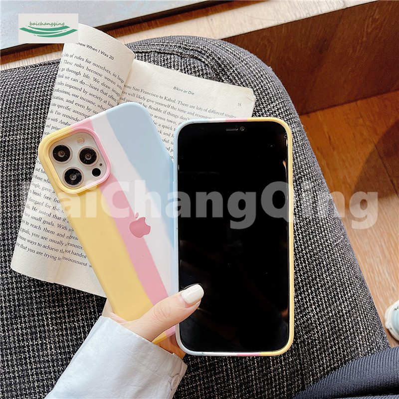 Casing Silikon Iphone 12 11 Pro Max 7 8 6 Plus Anti Jatuh Warna Kuning Pelangi