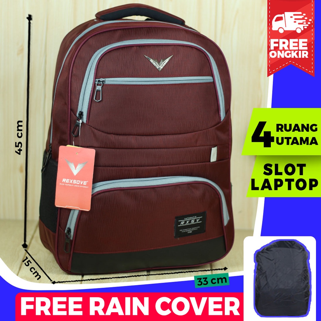 PREMIUM Tas Ransel Cowok Cewek Unisex Back Pack Pria Original Rexsove Merah Imitasi Keren Stylish