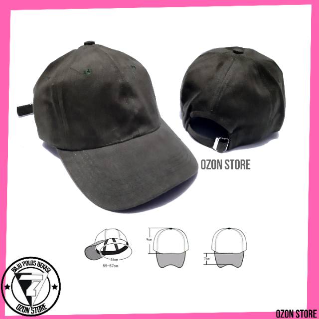 Topi baseball Distro Caps Polos Pengait Besi Bahan Rapel Premium - Hijau Army