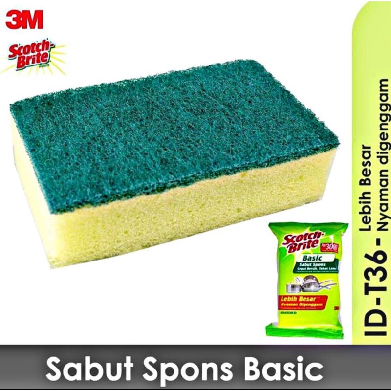 3M SCOTCH BRITE ID - T36 BASIC Sabut Spons New / Spons High Qualiti / spon cuci piring / spon busa