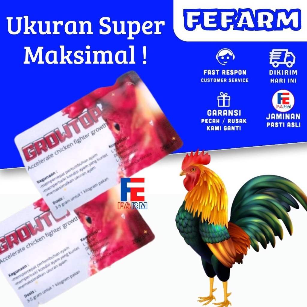 Growtop - Vitamin Pertumbuhan Ayam Aduan Untuk Memaksimalkan Petumbuhan dan Menguatkan Ayam Aduan FEFARM