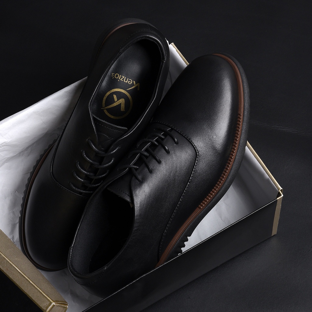 LONDON 2.0 SERIES ORIGINAL x KENZIOS Sepatu Kulit Sapi Asli Hitam Pria Formal Pantofel Kerja Kantor Dinas Resmi Guru Kantoran Pesta Undangan Wedding Kondangan Nikah Modern Casual Oxford Genuine Leather Footwear Big Size Jumbo Ukuran Besar 44 Keren Branded