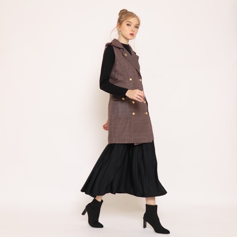 MARILINE Bundling Set EMMELINE Long Vest &amp; Pleated Skirt - One Set Rompi &amp; Rok Plisket