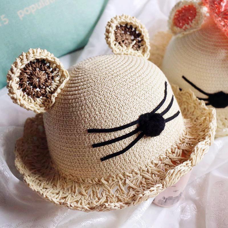 Korean Summer Children S Sunshade Boy Cute Cat Straw Hand Woven Large Beach Hat