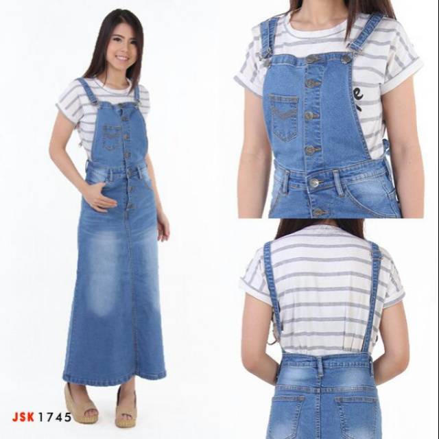 Rok Panjang Overall Jumsuit Denim Jeans Wanita JSK Jeans High Quarity Import