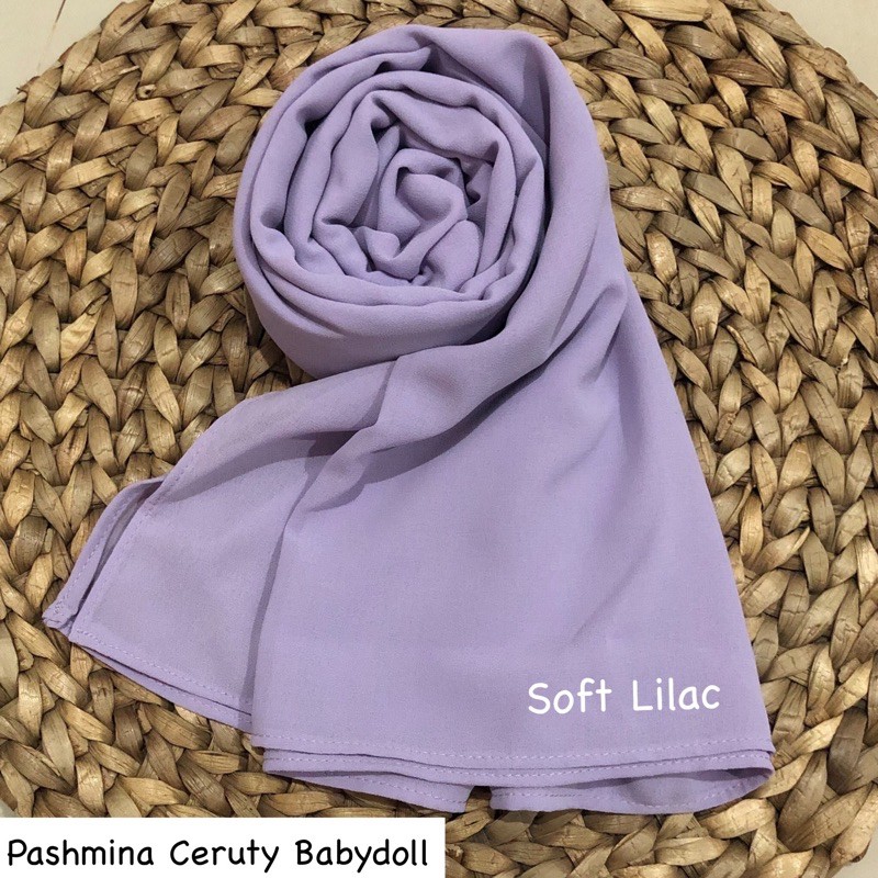 PASHMINA CERUTY BABYDOLL PREMIUM JAHIT TEPI Hijab Jilbab-Soft Lilac