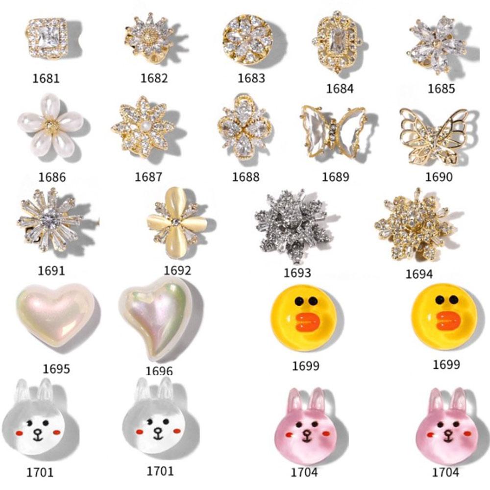 AUGUSTINA Agustinina Dekorasi Nail Art Bunga Snowflake Diputar Alloy Zircon Ornamen Kartun Hewan DIY Nail Art