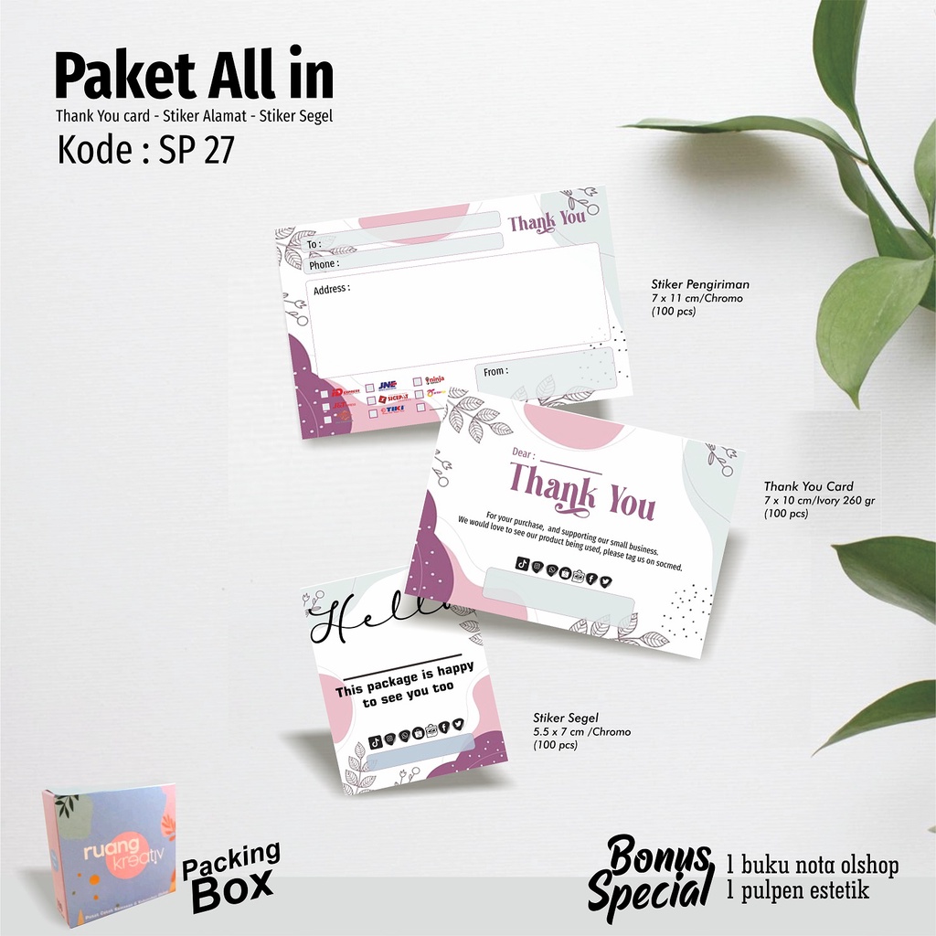 

Ruang Kreativ Thank You card Olshop Stiker Label Pengiriman Stiker Segel