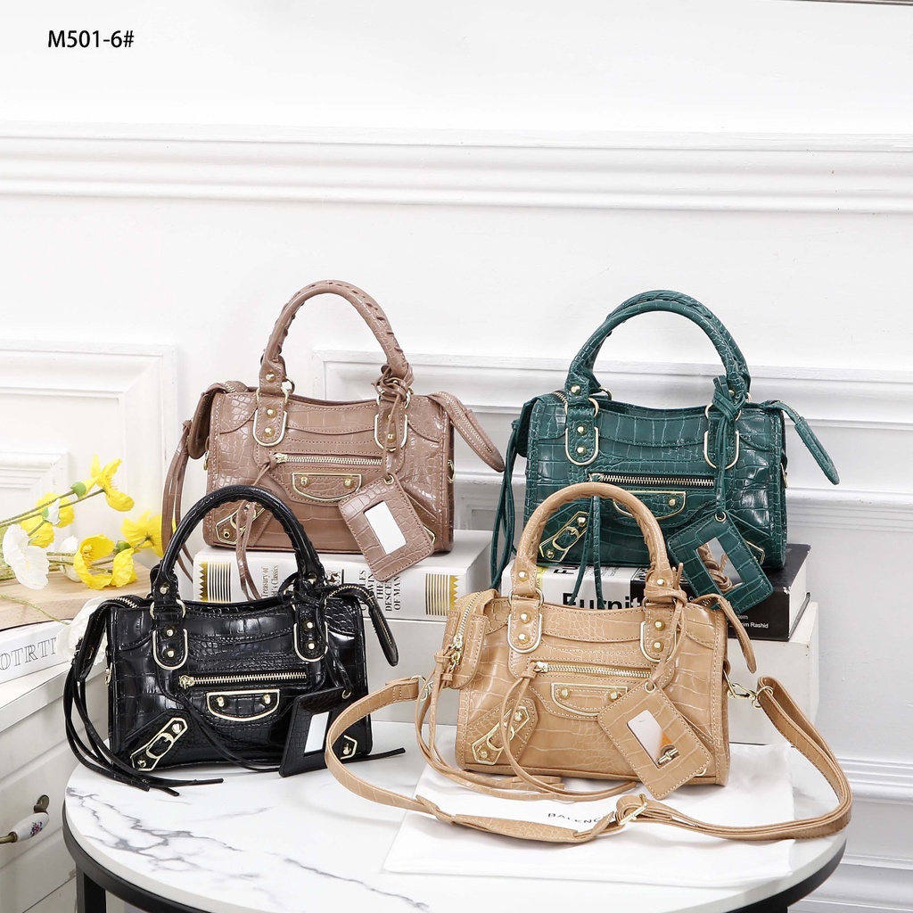 B Small City Croc-Embossed Leather Tote Bag #M501-6