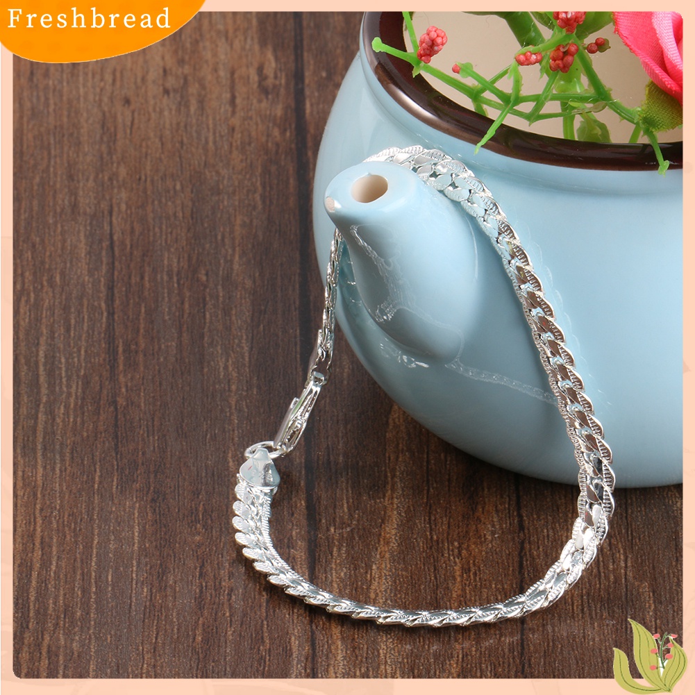 【Fresh】Fashion Men's Flat Curb Silver Plated Chain Simple Design Bracelet Jewelry Gift