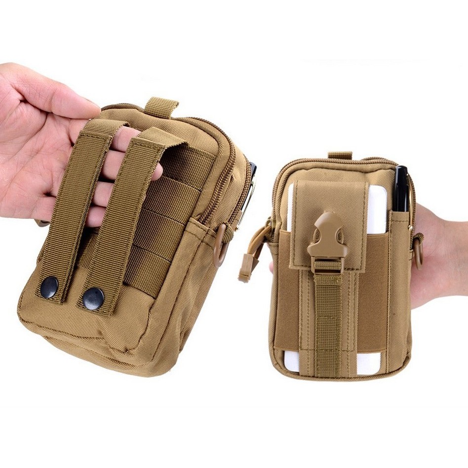 Tas Pinggang Kanvas Militer Style 2 sekat / seleting / Passport / Mobile Phone / Power bank / Tools