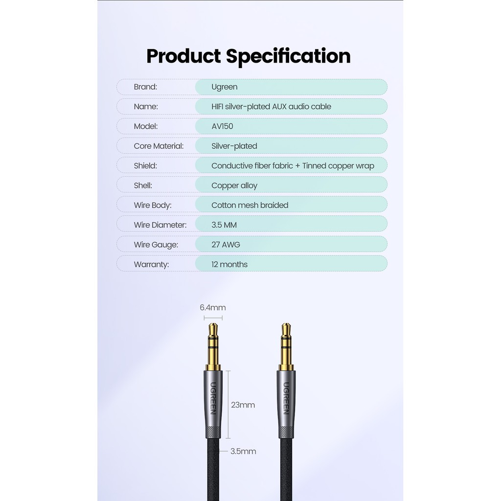 【Stok Produk di Indonesia】Ugreen Kabel AUX Audio 3.5mm HiFi Untuk Gitar / Headphone