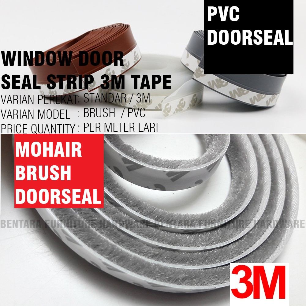 Window Door Seal Strip Moher Mohair Bulu / PVC 3M Double Tape Peredam Pintu Jendela