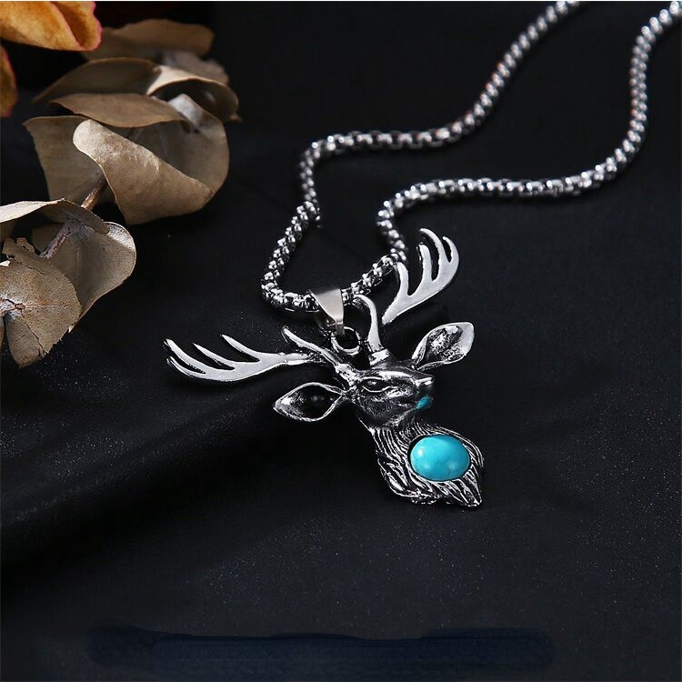 SEALOVE Retro Rusa Tanduk Titanium Kalung Pria dan Wanita Kepribadian Liontin Hip Hop Punk Fashion Jewelry