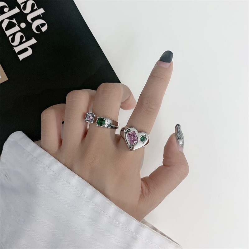 Love Gemstone Open Ring Accessories Retro Versatile Personality